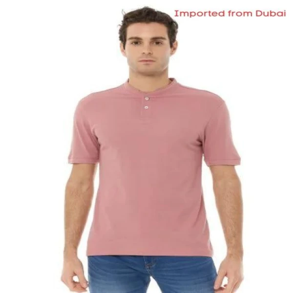 Solid T-Shirt with Stand Collar and Short Sleeves