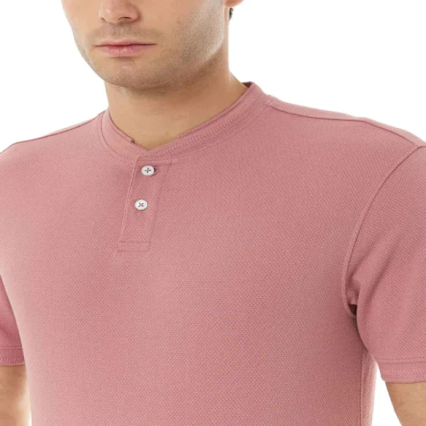 Solid T-Shirt with Stand Collar and Short Sleeves