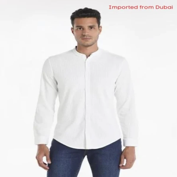 Solid Knit Shirt with Mandarin Collar and Long Sleeves